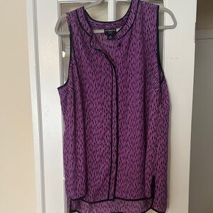 Liz Claiborne Plus Purple Printed Sleeveless Blouse with Black Trim